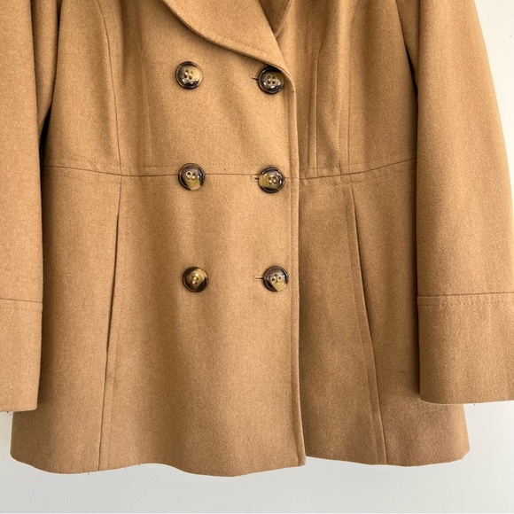 LONDON FOG Beige Tan Wool Blend Double Breasted Long Sleeve Pea Coat Jacket Sz L - Picture 3 of 15